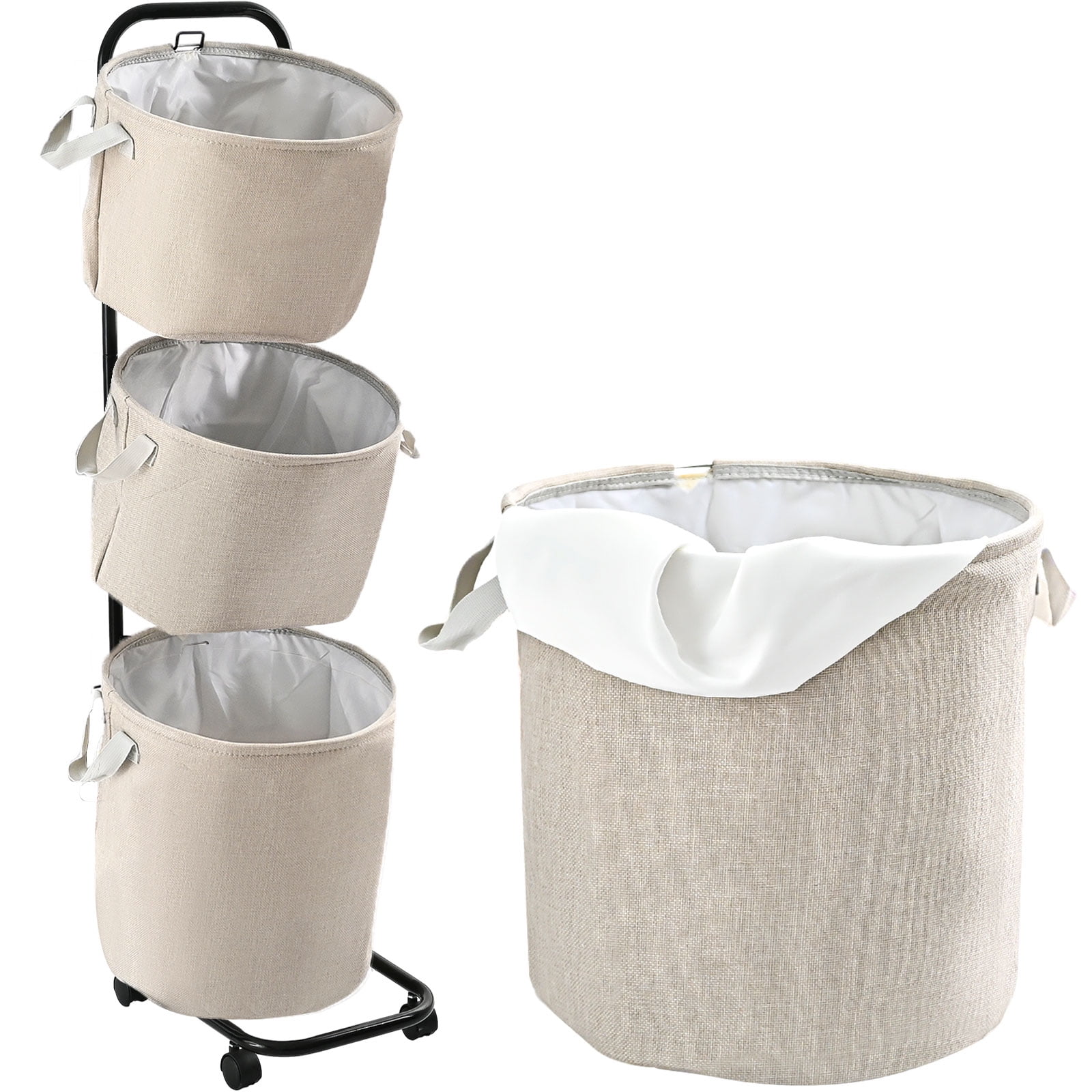 YOUPINS 3-Tier Laundry Hamper Sorter, Laundry Storage Organizer with Wheels Movable Rolling Laundry Baskets Cart, Bathroom Cart Clothes Shelf,Laundry Butler for Bathroom Bedroom Laundry Room, Beige - Walmart.com