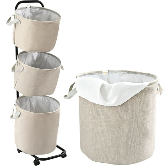 YOUPINS 3-Tier Laundry Hamper Sorter, Laundry Storage Organizer with Wheels Movable Rolling Laundry Baskets Cart, Bathroom Cart Clothes Shelf,Laundry Butler for Bathroom Bedroom Laundry Room, Beige