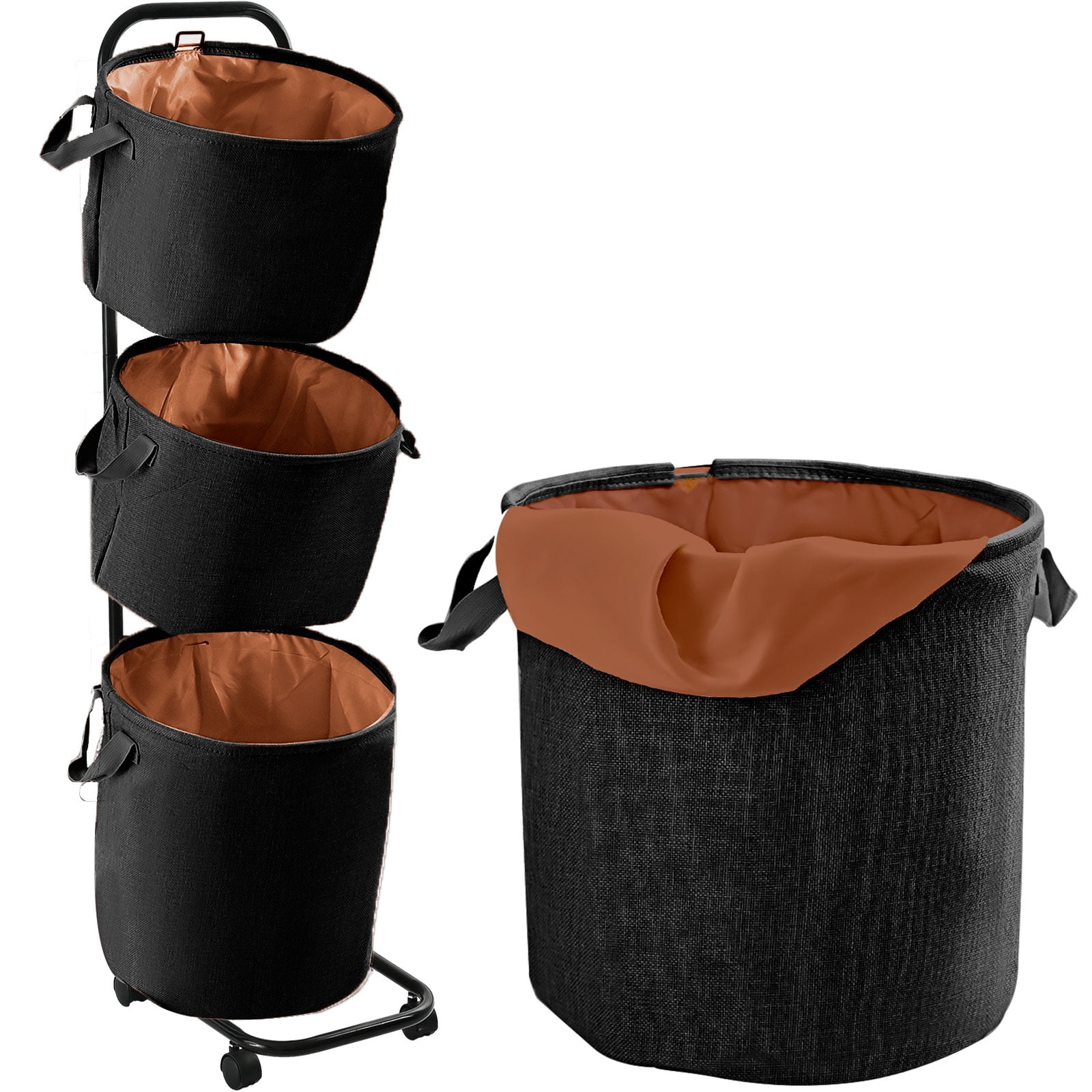 YOUPINS 3-Tier Laundry Hamper Sorter, Laundry Storage Organizer with Wheels Movable Rolling Laundry Baskets Cart, Bathroom Cart Clothes Shelf,Laundry Butler for Bathroom Bedroom Laundry Room, Black