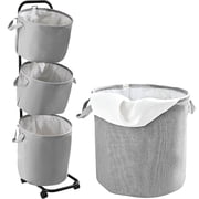 YOUPINS 3-Tier Laundry Hamper Sorter, Laundry Storage Organizer with Wheels Movable Rolling Laundry Baskets Cart,Laundry Butler for Bathroom Bedroom Laundry Roo