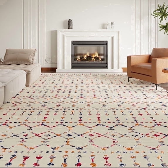 Cozydesg 8'x10' Area Rugs,Large Soft Bohemian Moroccan Area Rugs for Living Room Bedroom Dining Room Modern Decor Carpet,Washable,Colorful 1