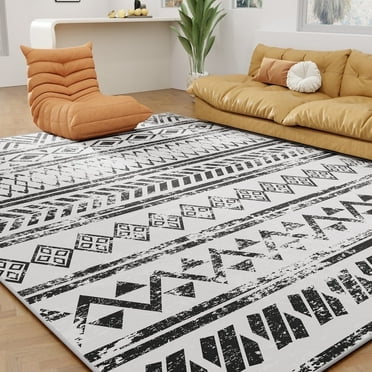 YOUPINS 8'x10' Area Rugs,Washable Living Room,Low Pile Soft Modern Decor Rugs for Dining Room Bedroom,Non Slip Carpet,Black