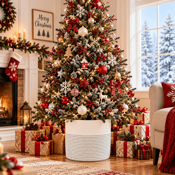 YOUPINS Christmas Tree With Basket Nesting Cotton Rope Storage Basket