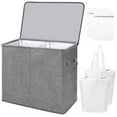 thumbnail image 1 of YOUPINS Double Laundry Hamper with Lid and Removable Laundry Bags, Large Collapsible 2 Dividers Dirty Clothes Basket with Handles for Bedroom, Laundry Room, Closet, Bathroom, College, Dark Gray, 1 of 7
