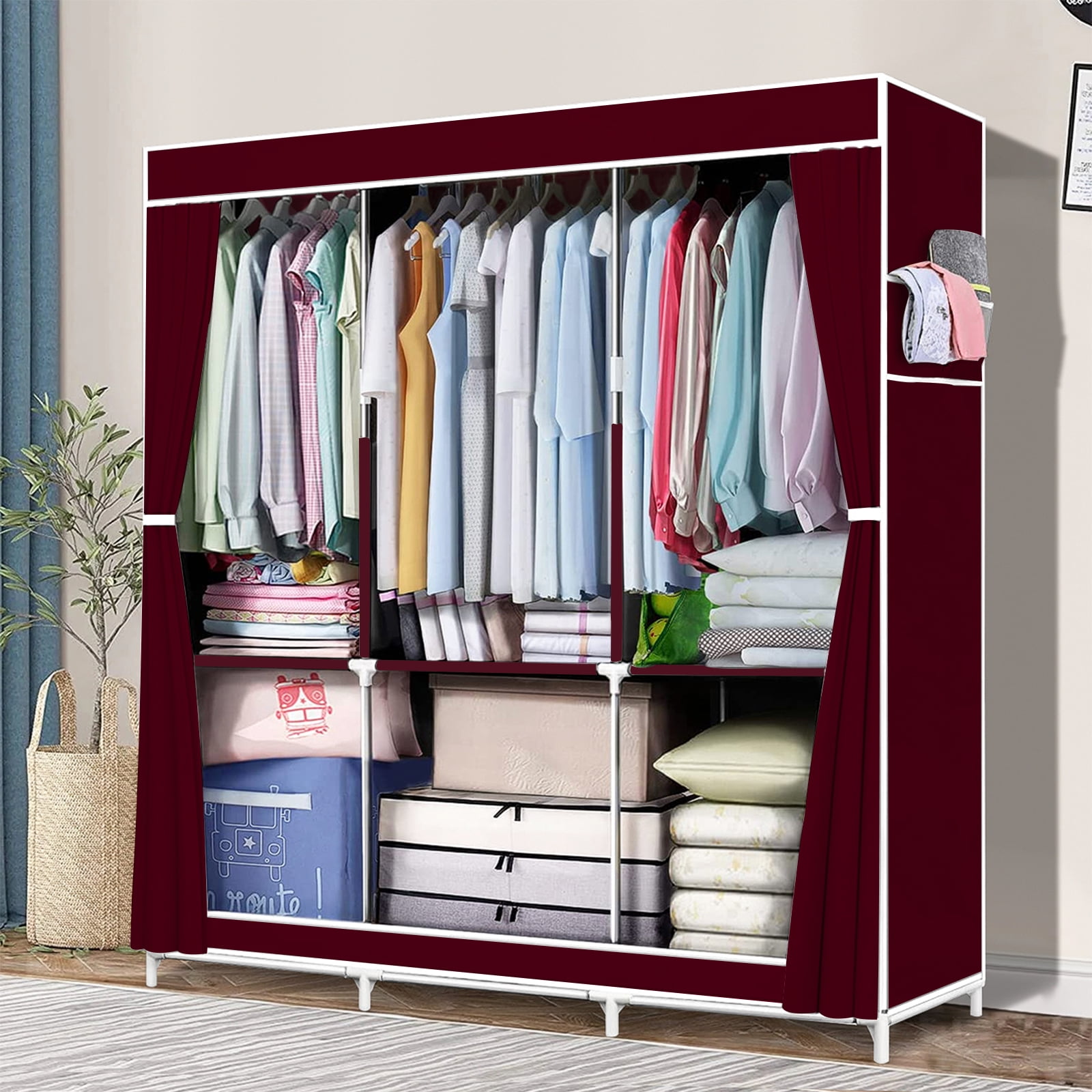YOUPINS Portable Metal Closet Organizer with Cover, Hanging Rods and ...