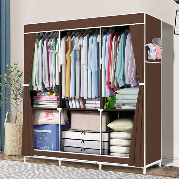 YOUPINS Portable Closet Storage Organizer Clothes Wardrobe Shoe Clothing Rack Shelf Dustproof Non-woven Fabric, Quick and Easy to Assemble