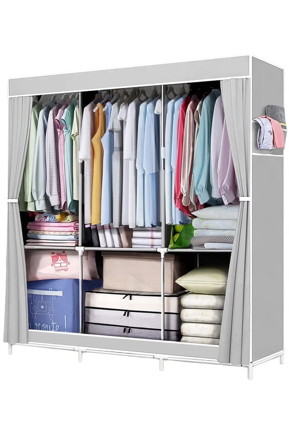 Portable Closet Storage Organizer Clothes Wardrobe Shoe Clothing Rack Shelf Dustproof Non-woven Fabric, Quick and Easy to Assemble