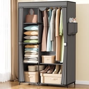 YOUPINS Portable Clothes Organizer with Hanging Rod, Portable Closet Non-Woven Fabric,Dark Gary