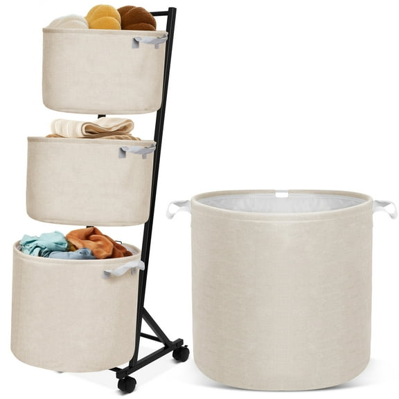 YOUPINS 3-Tier Laundry Hamper Sorter,Laundry Storage Organizer with Wheels Removable Rolling Laundry Baskets for Home,Bathroom,Dorm Laundry Room,Beige