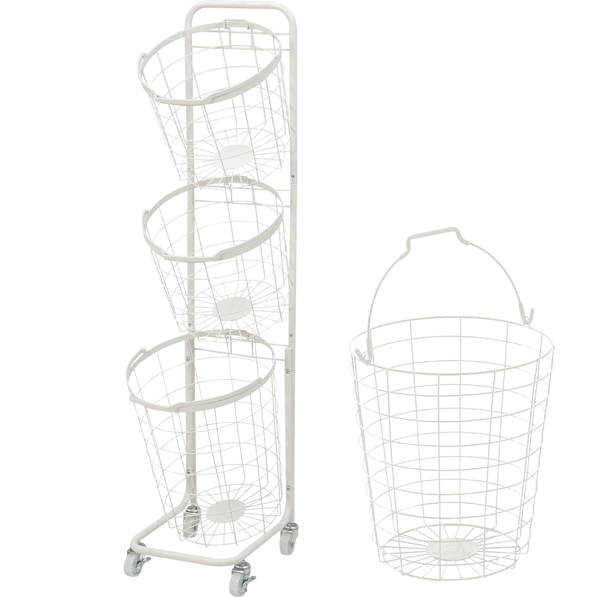 YOUPINS 3Tier Metal Rolling Laundry Basket Cart, Large Capacity Wire
