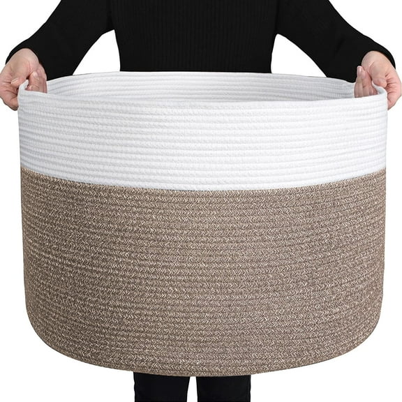 YOUPINS XXXL Cotton Rope Basket (23.6"x15.7"),100% Cotton,Extra Large Woven Storage Basket,Blanket Basket Living Room,Toy Storage Basket,Pillow Basket,Laundry Basket,Round Basket,Baby Hamper
