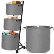 YOUPINS 3-Tier Laundry Hamper Sorter,Laundry Storage Organizer with Wheels Removable Rolling Laundry Baskets for Home,Bathroom,Dorm Laundry Room,Gray