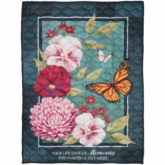 YOUR LIFE GAVE US MEMORIES Quilted Memorial Butterfly Throw Blanket, by Carson