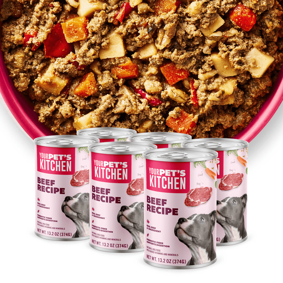 YOUR PET'S KITCHEN Wet Dog Food, Beef Recipe - 13.2 oz Cans (Pack of 6), Made in The USA with Real Beef