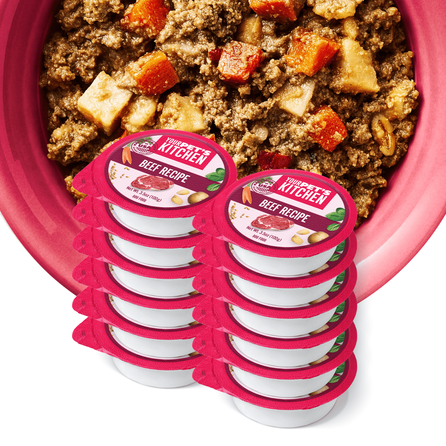 YOUR PET'S KITCHEN Wet Dog Food Cups, Beef Recipe - 3.5 oz Cups (Pack of 12), Made in The USA with Real Beef