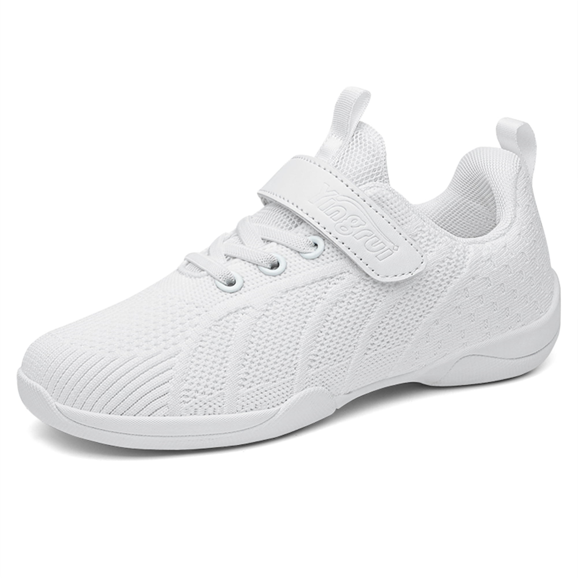 YOURDIARY Girls Cheerleading Shoes, Breathable Mesh White Youth Cheer Sneakers with Hook and Loop Strap for Competition, Training, Dance & Walking
