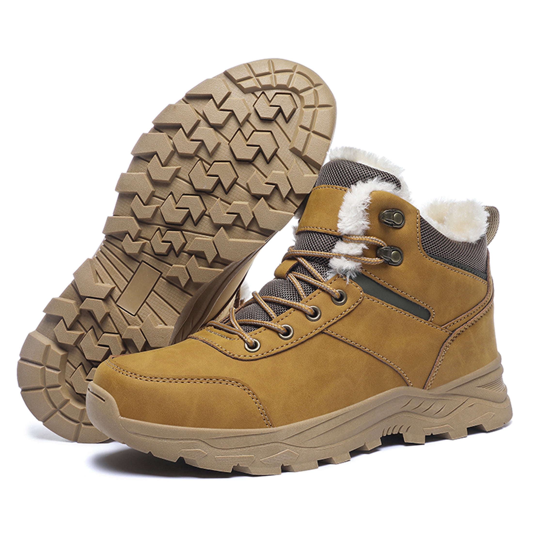 YOURDIARY Men's Ankle High Waterproof Hiking Boots Outdoor Snow Boots Trekking Trails Shoes Faux Fur Lining