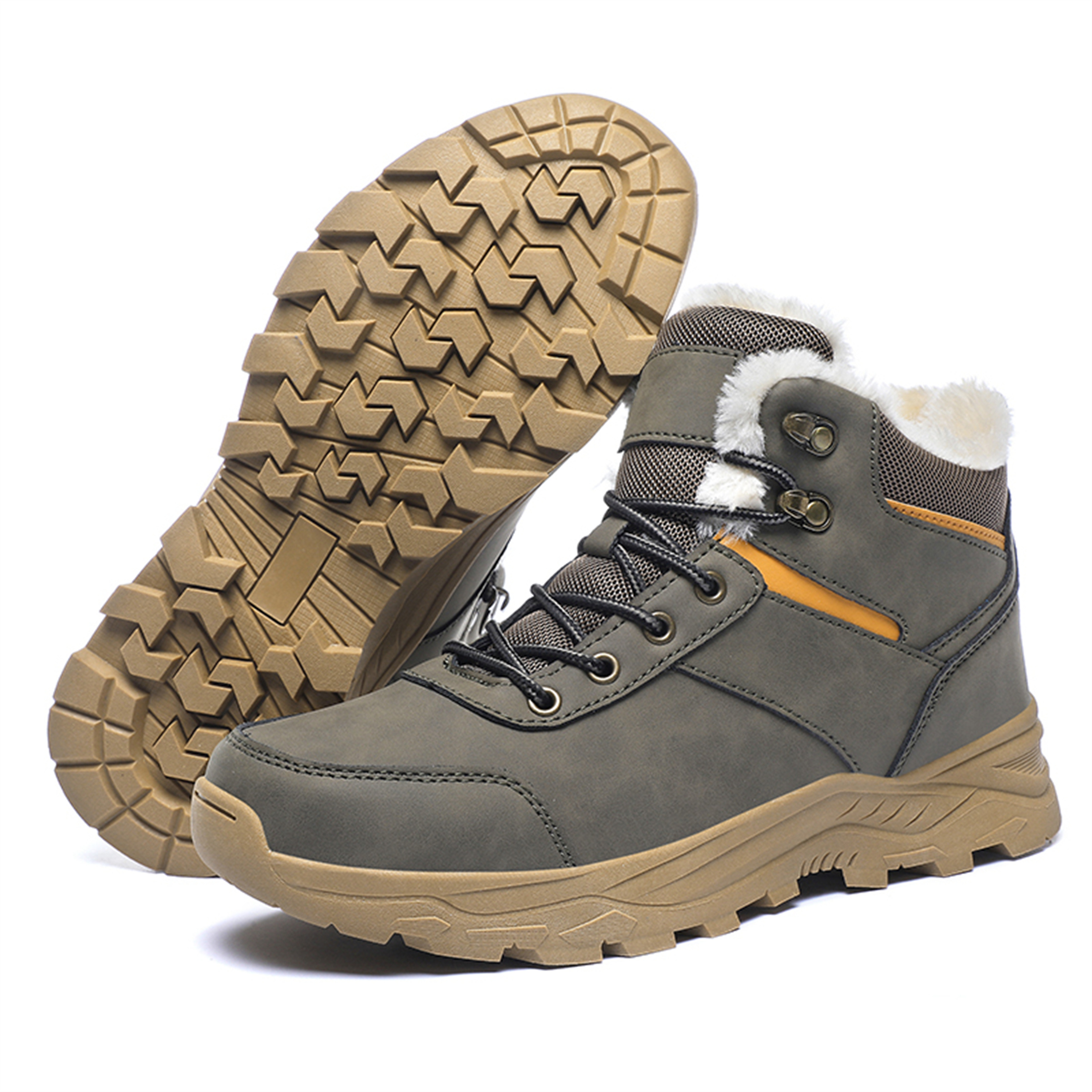 YOURDIARY Men's Ankle High Waterproof Hiking Boots Outdoor Snow Boots Trekking Trails Shoes Faux Fur Lining