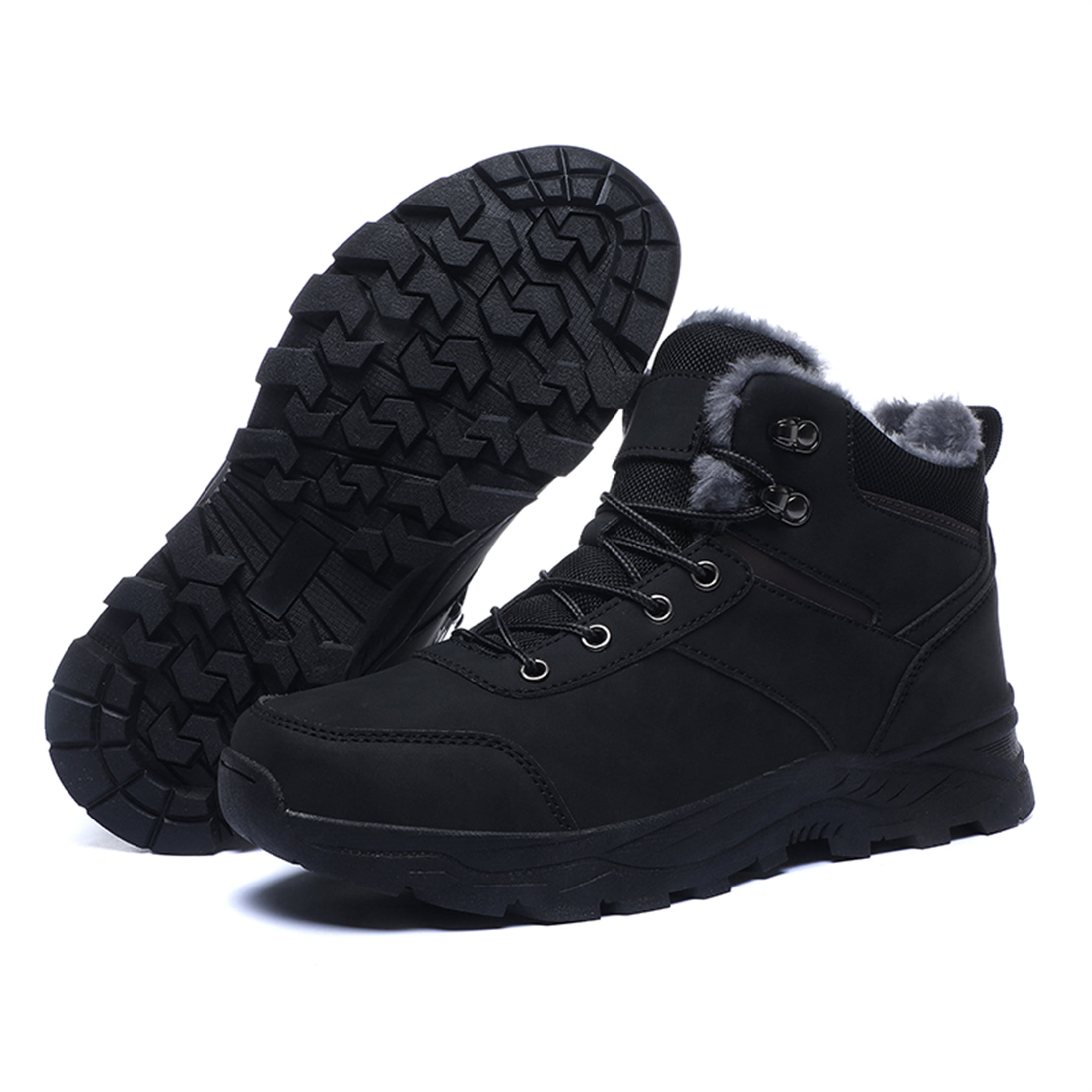 YOURDIARY Men's Ankle High Waterproof Hiking Boots Outdoor Snow Boots Trekking Trails Shoes Faux Fur Lining