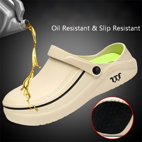 YOURDIARY Men's Slip On Chef Shoes, Lightweight Closed Toe Non Slip Oil Resistant Waterproof Work Clogs with Cushioned Insole for Kitchen Restaurant Nursing Food Service