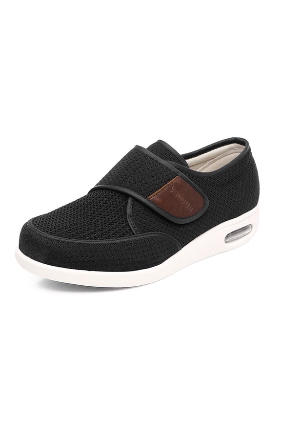Men's Wide Width Casual Walking Shoes, Adjustable Hook & Loop Lightweight Breathable Mesh Non Slip Air Cushion Sneakers, Black 7