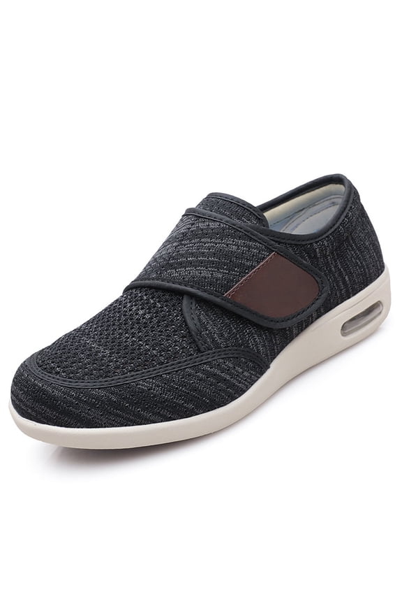 Men's Wide Width Casual Walking Shoes, Adjustable Hook & Loop Lightweight Breathable Mesh Non Slip Air Cushion Sneakers, Black Gray 12.5