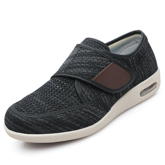 YOURDIARY Men's Wide Width Shoes Adjustable Lightweight for Diabetic Edema Plantar Swollen Shoes, Black Gray 9
