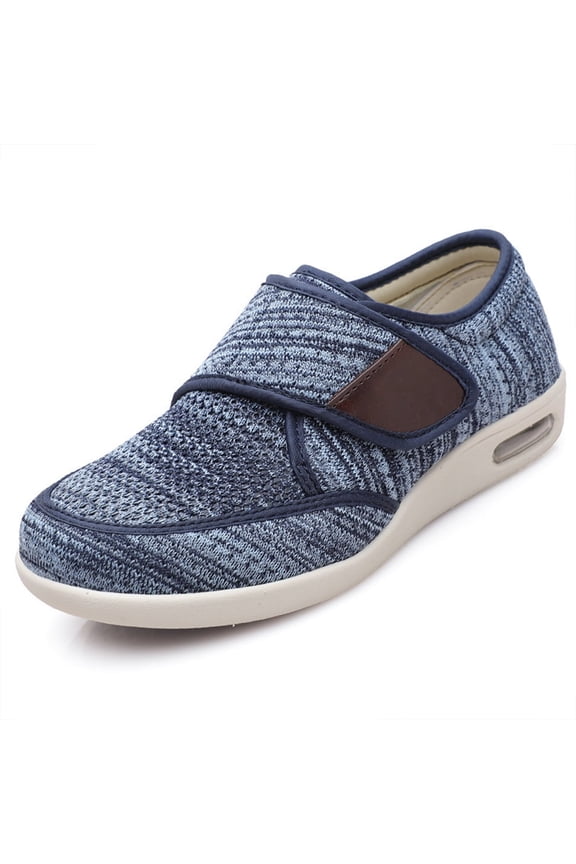 Men's Wide Width Casual Walking Shoes, Adjustable Hook & Loop Lightweight Breathable Mesh Non Slip Air Cushion Sneakers, Dark Blue 8