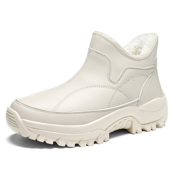 YOURDIARY Womens Snow Boots Winter Warm Booties Faux Fur Lined Anti-Slip Faux Leather Ankle Boots Outdoor Slip On Waterproof Booties