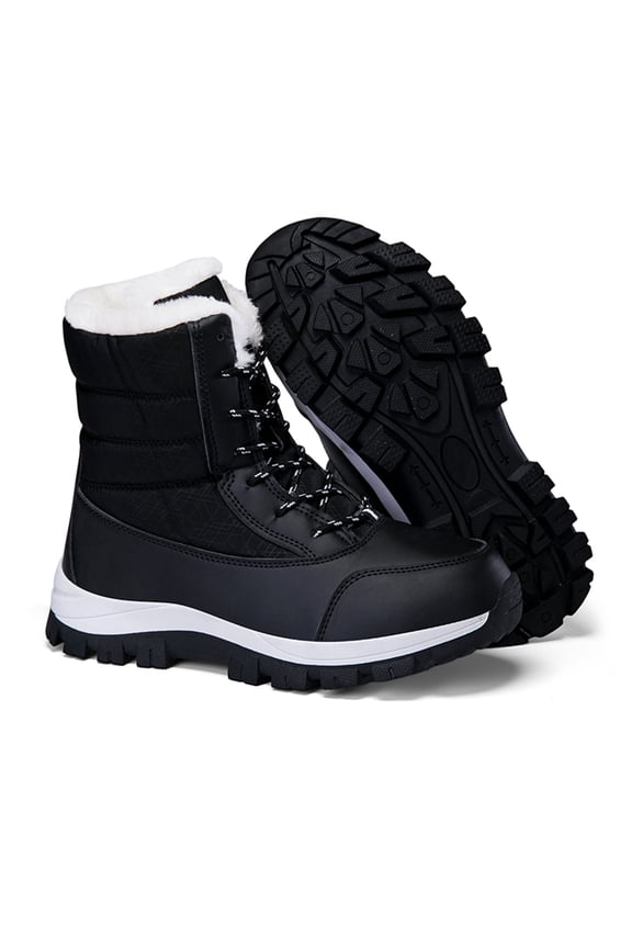 Womens Warm Faux Fur Lined Mid-Calf Boots Waterproof Winter Snow Boots Non-slip Lace-Up Casual Boots