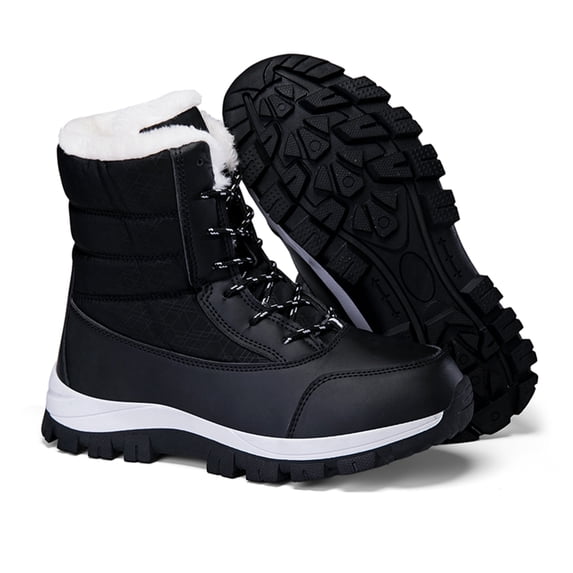 YOURDIARY Womens Warm Faux Fur Lined Mid-Calf Boots Waterproof Winter Snow Boots Non-slip Lace-Up Casual Boots