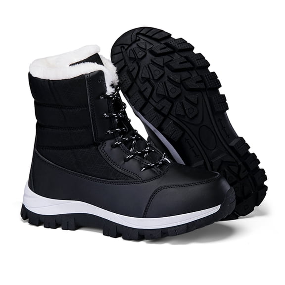 YOURDIARY Womens Warm Faux Fur Lined Mid-Calf Boots Waterproof Winter Snow Boots Non-slip Lace-Up Casual Boots