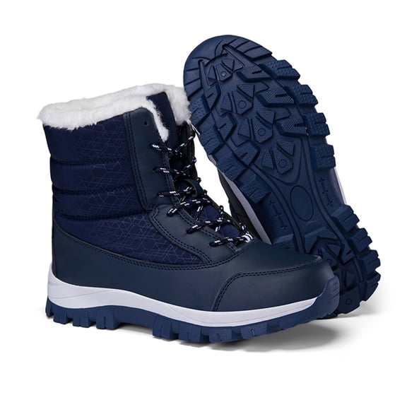 YOURDIARY Womens Warm Faux Fur Lined Mid-Calf Boots Waterproof Winter Snow Boots Non-slip Lace-Up Casual Boots