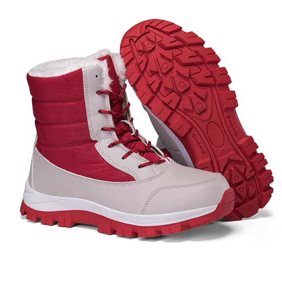 YOURDIARY Womens Warm Fur Lined Mid-Calf Boots Waterproof Winter Snow Boots Non-slip Lace-Up Casual Boots