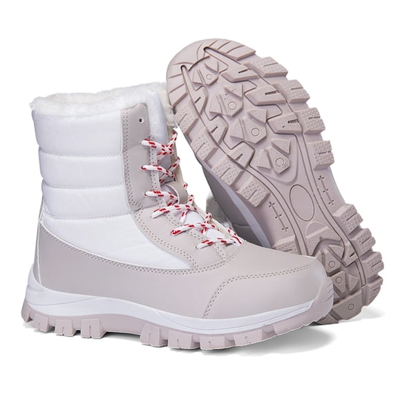 YOURDIARY Womens Warm Fur Lined Mid-Calf Boots Waterproof Winter Snow Boots Non-slip Lace-Up Casual Boots