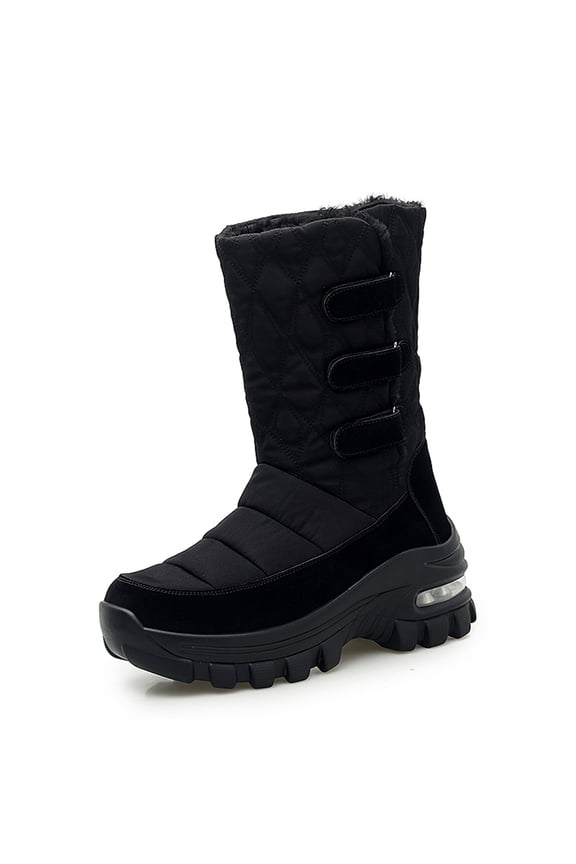 Womens Waterproof Winter Snow Boots Warm Faux Fur Lined Outdoor Mid-Calf Booties Hook & Loop