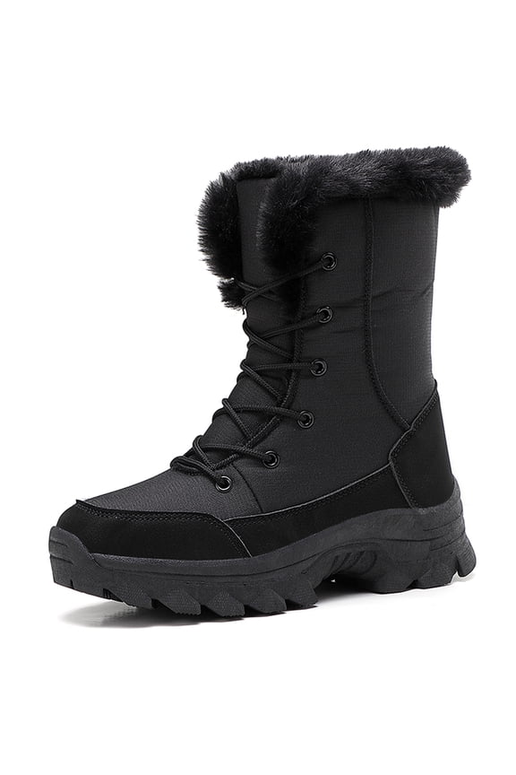 Womens Winter Snow Boots Waterproof Warm Walking Shoes Mid-Calf Hiking Booties Faux Fur Lining