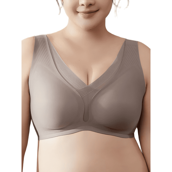 YOURISS Plus Size Seamless T-Shirt Bra, Wireless Bra, Smoothing U-Back, Semi-Fixed Pads, Full Coverage for Everyday Comfort Light Taupe 5XL