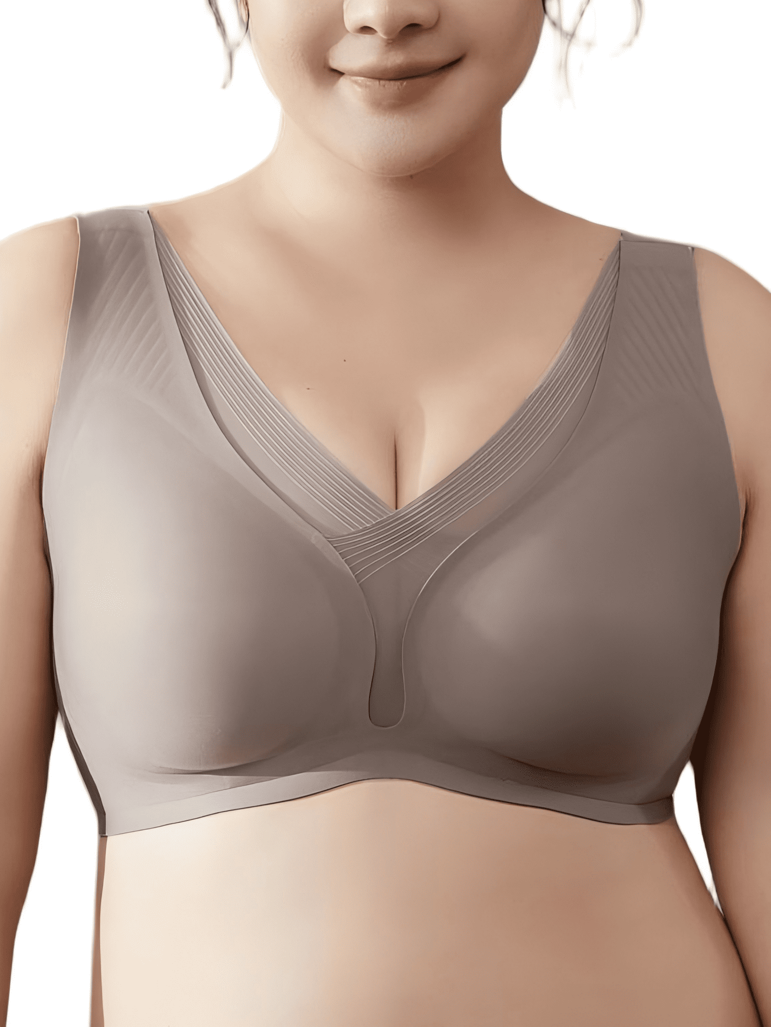 YOURISS Plus Size Seamless T-Shirt Bra, Wireless Bra, Smoothing U-Back, Semi-Fixed Pads, Full Coverage for Everyday Comfort Light Taupe L
