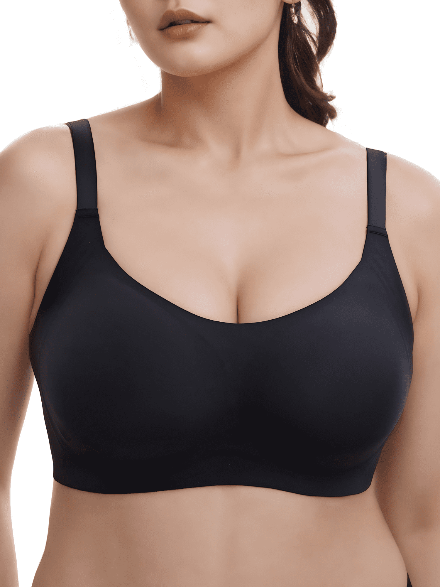 YOURISS Plus Size Wireless Bra for Women Full Coverage Seamless Support Comfort Black L Everyday T-Shirt Bra with Wide Straps