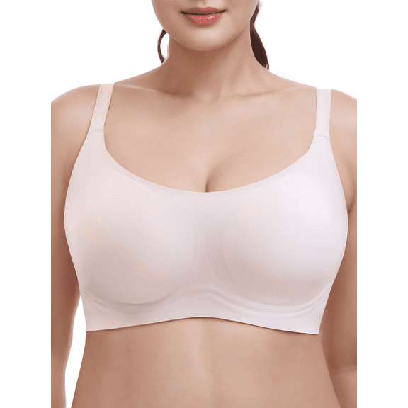 YOURISS Seamless Plus Size Bra Wireless Full Coverage Support Bra Beige 2XL Comfort Everyday T-Shirt Bra Gift for Mother’s Day Christmas