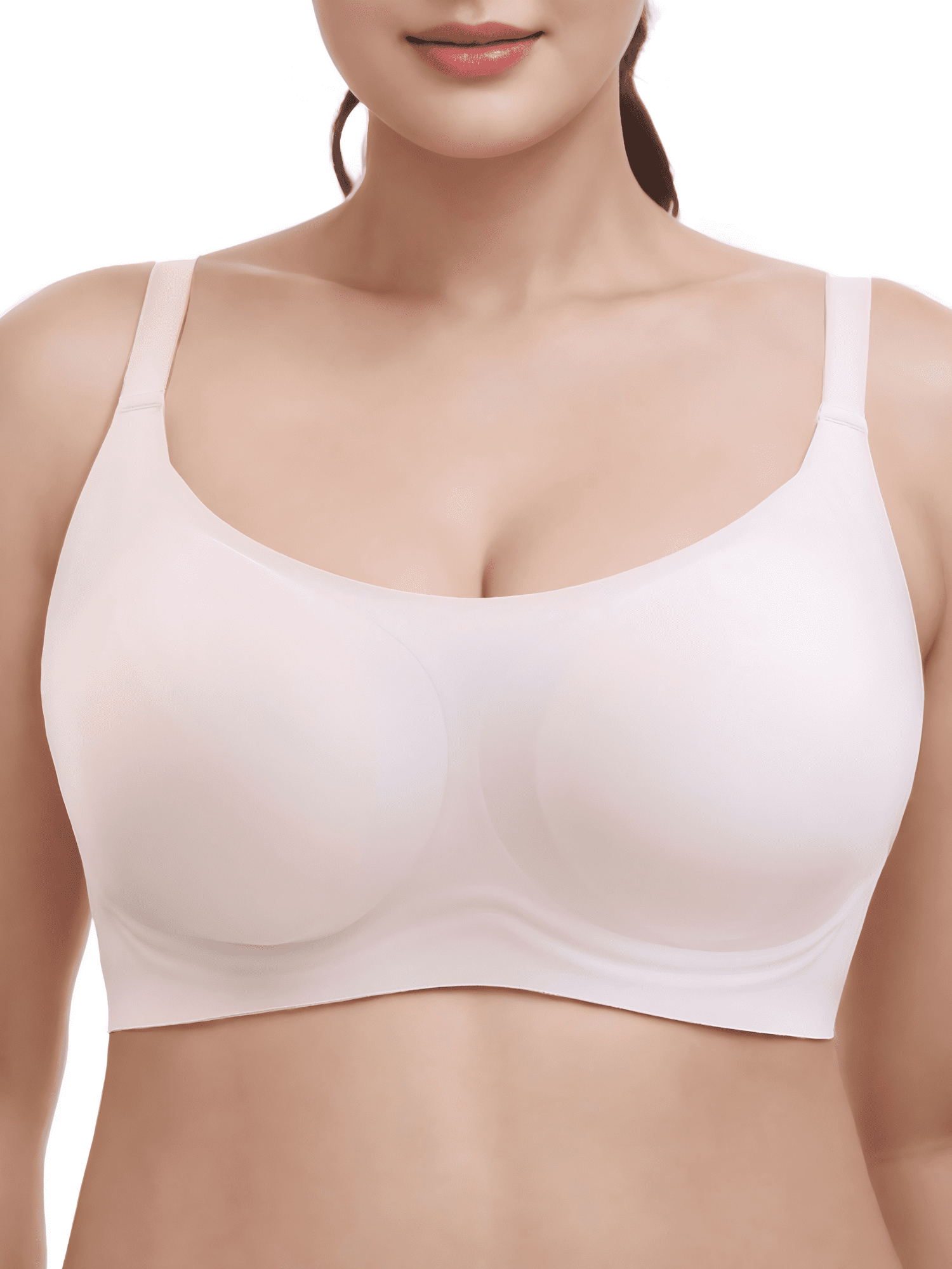 YOURISS Seamless Plus Size Bra Wireless Full Coverage Support Bra Beige L Comfort Everyday T-Shirt Bra Gift for Mother’s Day Christmas