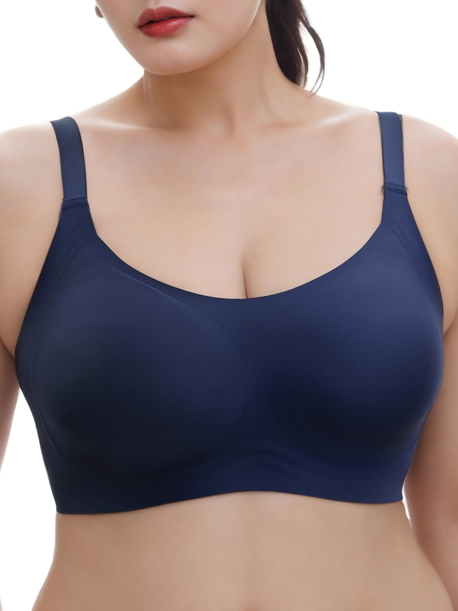 YOURISS Wireless Plus Size Bra Full Coverage Seamless Support Bra Dark Blue 4XL Everyday Comfort Lounge Sleep Bra U Back with 4 Row Hooks