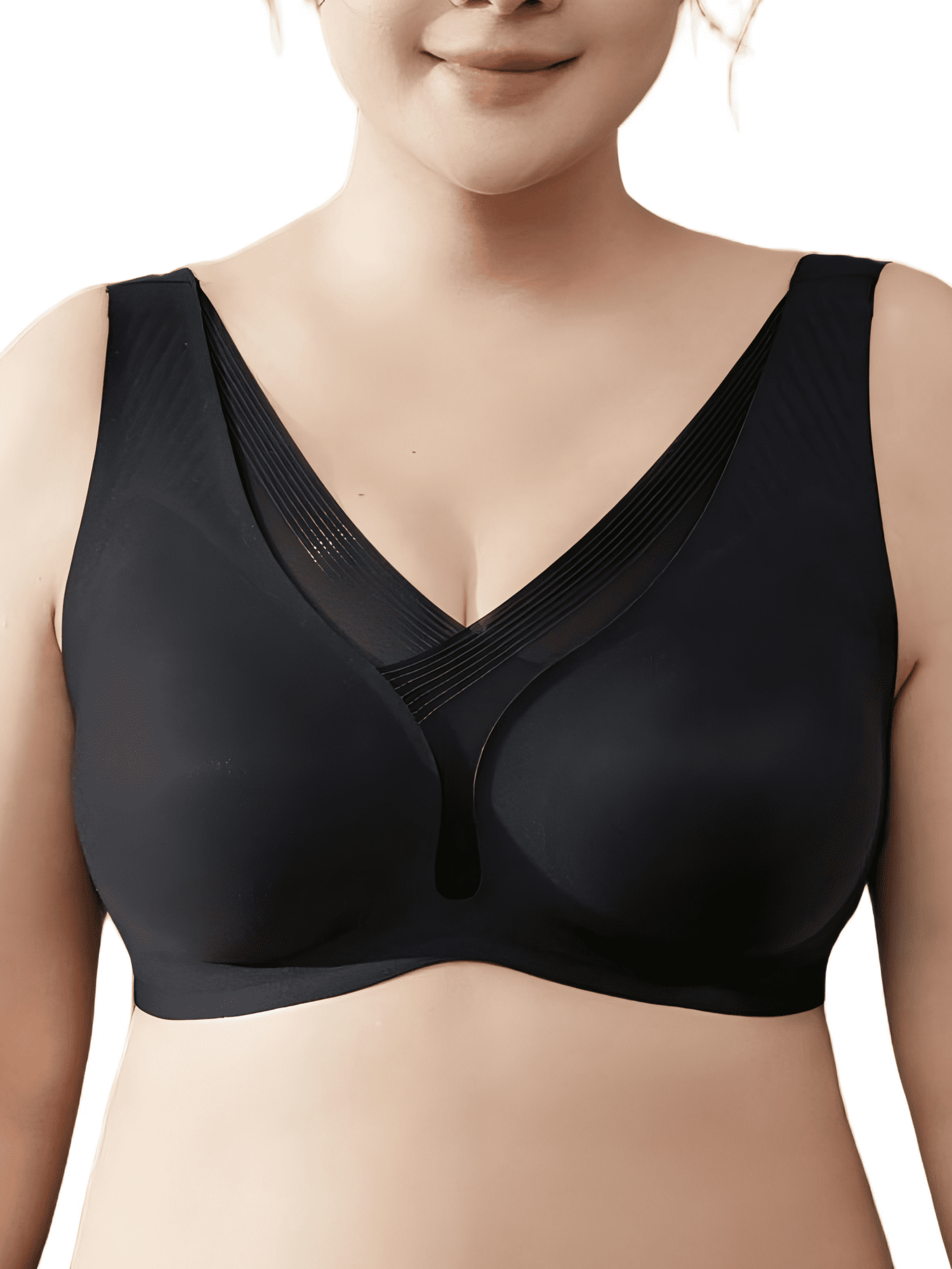 YOURISS Women’s Plus Size Seamless Comfort Bra – Wireless Full Coverage, Semi-Fixed Pads, High Side Support, Smoothing U-Back, 5×4 Hooks Black 2XL