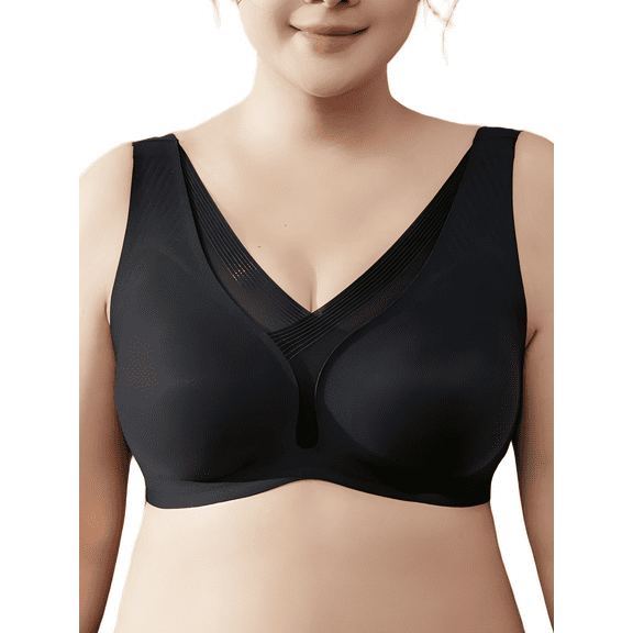 YOURISS Women’s Plus Size Seamless Comfort Bra – Wireless Full Coverage, Semi-Fixed Pads, High Side Support, Smoothing U-Back, 5×4 Hooks Black 5XL