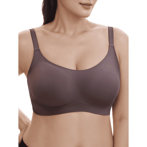 YOURISS Women’s Plus Size Wireless Comfort Bra Seamless Full Coverage Everyday Bra Chocolate Brown 2XL Lounge Sleep Bra Adjustable Straps