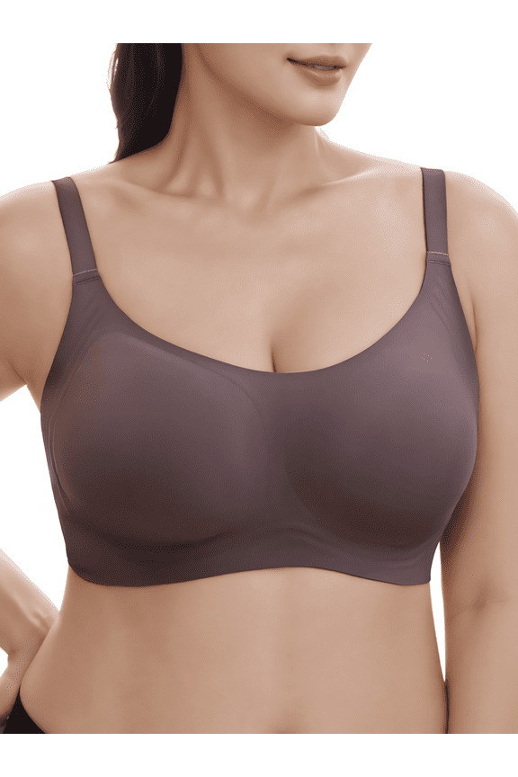 Women’s Plus Size Wireless Comfort Bra Seamless Full Coverage Everyday Bra Chocolate Brown 2XL Lounge Sleep Bra Adjustable Straps