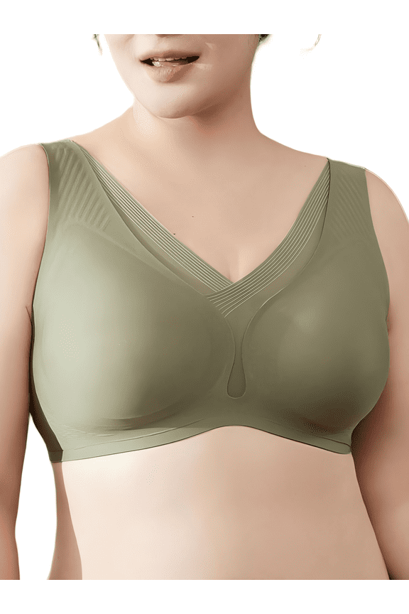 Women’s Plus Wireless Bra, Seamless Full Coverage Bra, High Side Support, U-Back Smoothing, Semi-Fixed Foam Cups Green 2XL