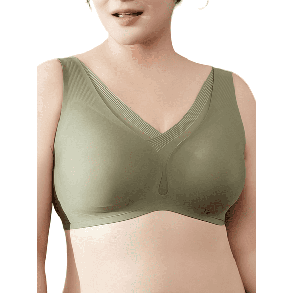 YOURISS Women’s Plus Wireless Bra, Seamless Full Coverage Bra, High Side Support, U-Back Smoothing, Semi-Fixed Foam Cups Green 5XL
