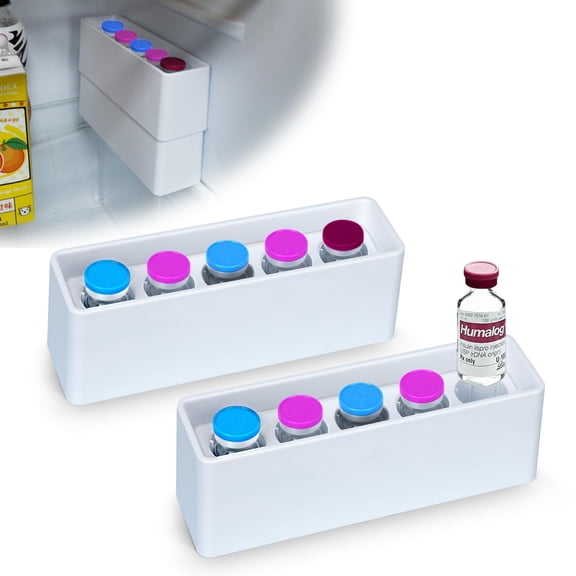 YOUSHARES Insulin Vial Case Fridge Holder - Stackable Storage Caddy Peptide Vials Protector, 5-Slots Diabetes Supplies Organizer Small Bottle Refrigerator Fits Standard 10ml U-100 Vials